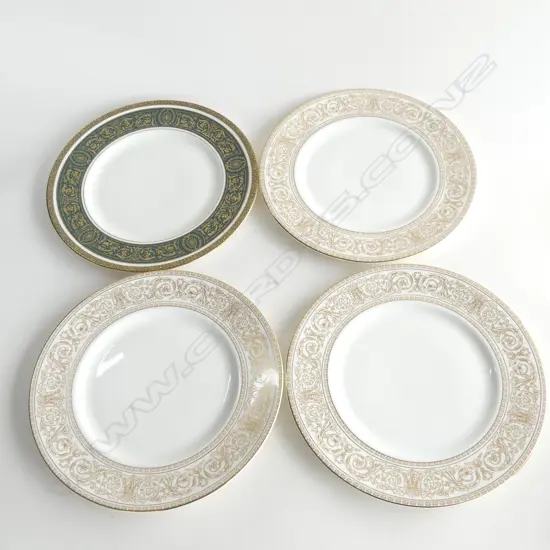 Four Royal Doulton plates 3 Sovereign pattern, 1 Vanborough pattern
